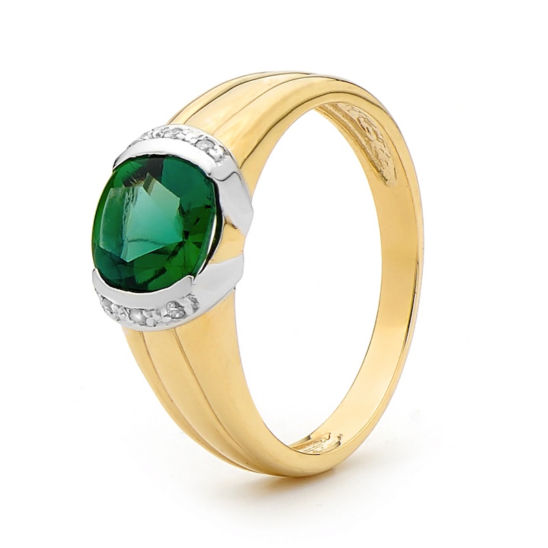 Created Emerald and Diamond Dress Ring