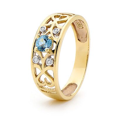 Blue Topaz and Diamond Heart Ring