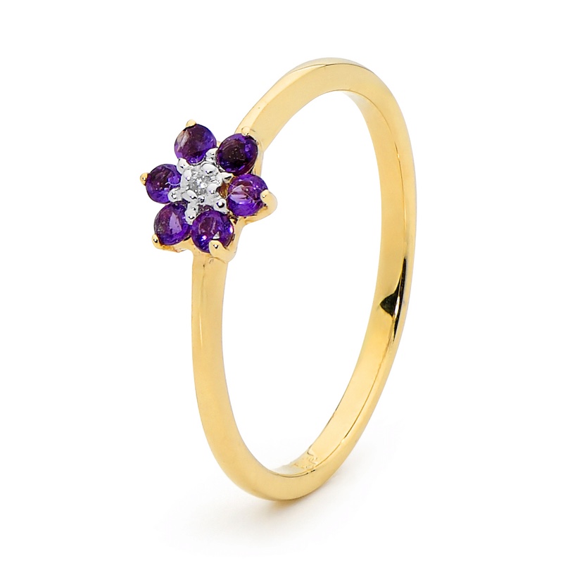 Amethyst Petal Ring with Diamond