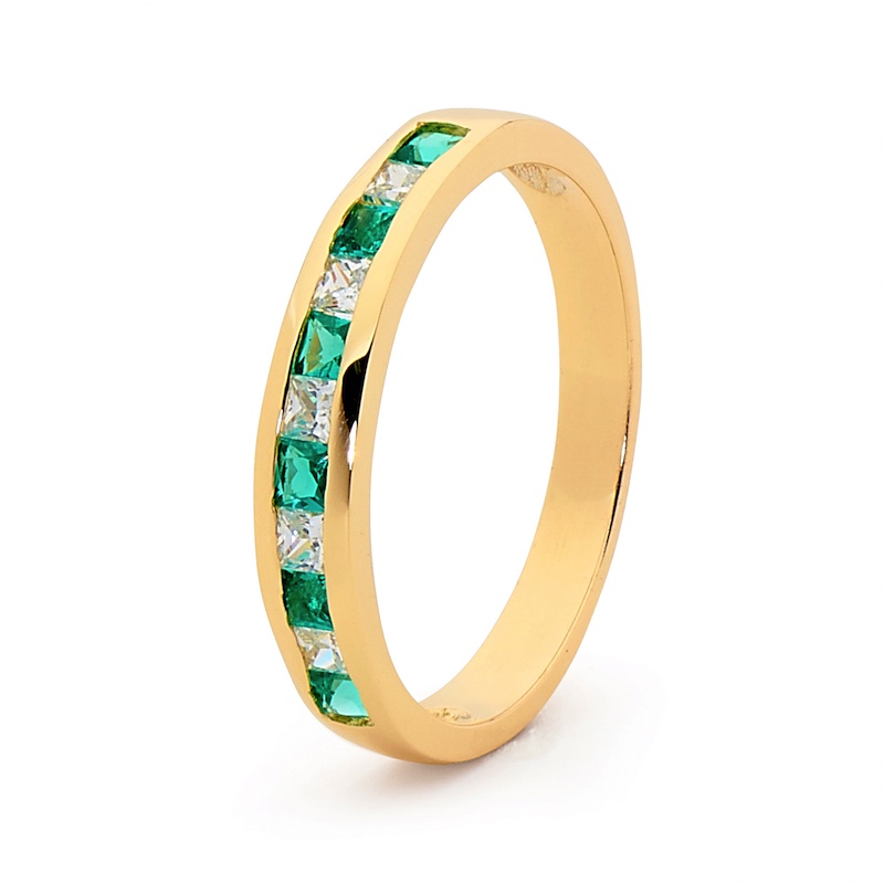 CZ Eternity Ring with  Created Emerald