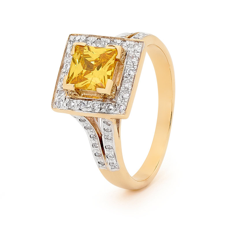 Citrine Coloured Zirconia Dress Ring