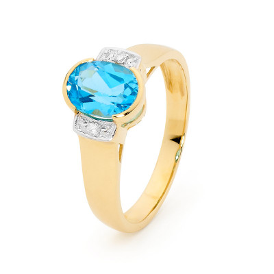 Blue Topaz Dress Ring with Diamonds