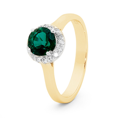 Created Emerald Bridal Ring with Diamonds