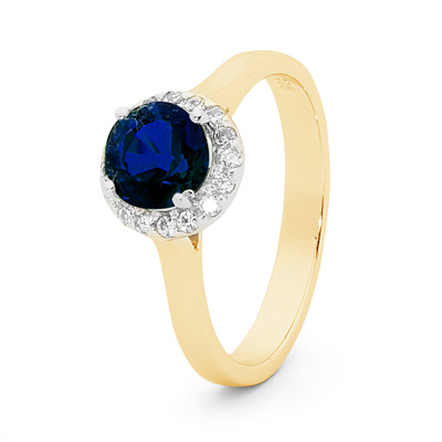 Sapphire Bridal Ring with Diamond Halo