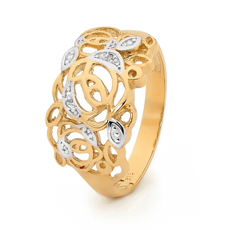 Roses Wide Ring with Diamonds