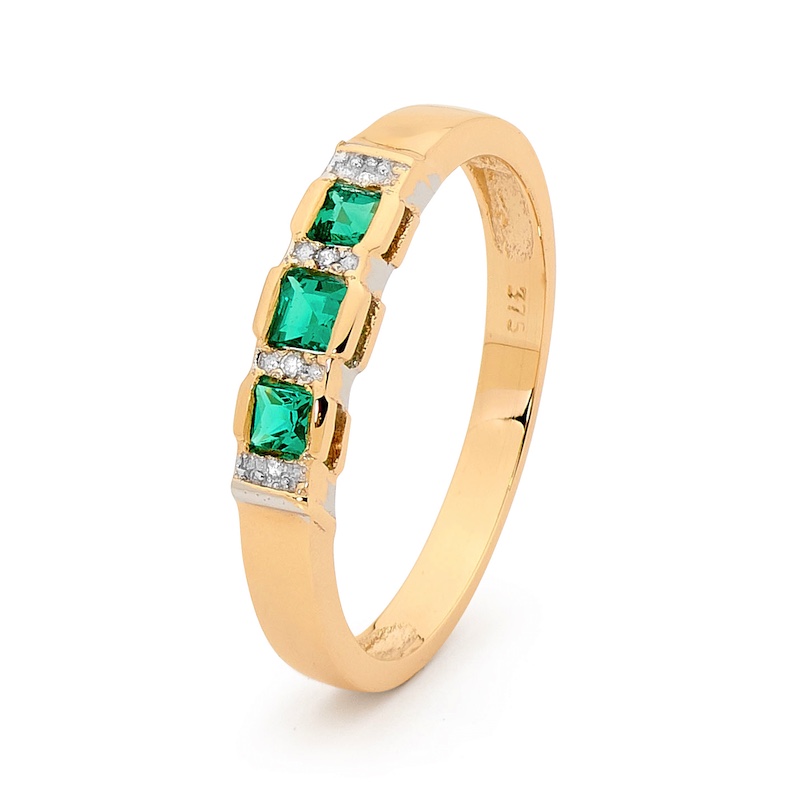 Created Emerald Dress Ring with Diamonds