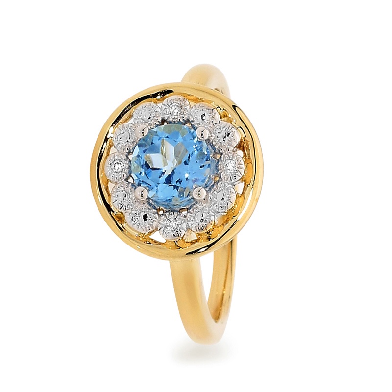 Blue Topaz and Diamond Halo Ring