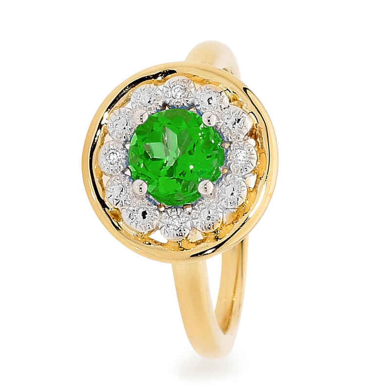 Emerald Ring with Diamond Halo