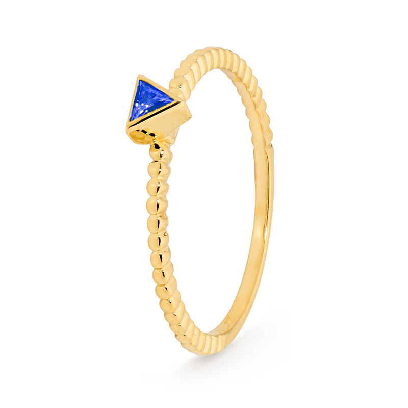Radiant Blue Triangle CZ Ring - Micro Gems