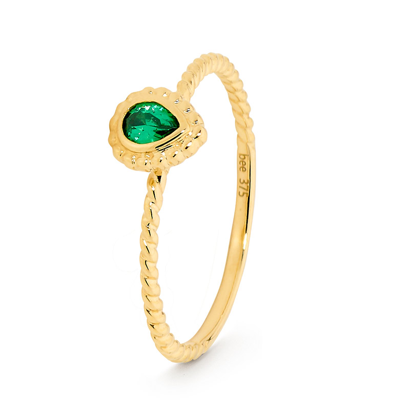 Green Teardrop CZ Ring - Micro Gems