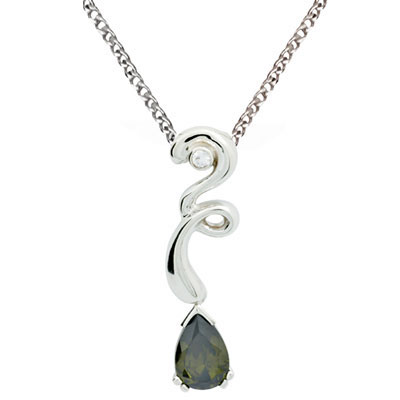 Silver doodle pendant with olive Cubic Zirconia