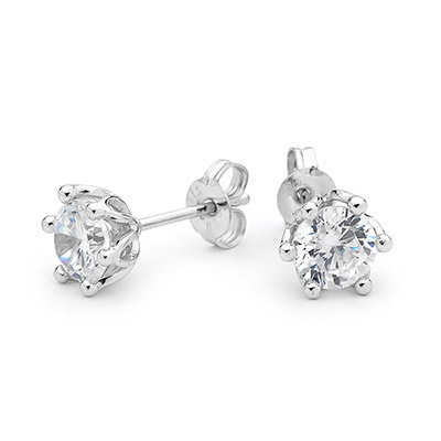 Cubic Zirconia Stud Earrings 6 mm