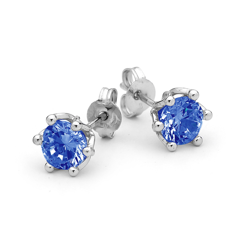 Sterling Silver Ear Studs with Created Sapphire