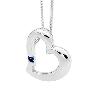 Sexy Silver Heart Pendant w/Sapphire