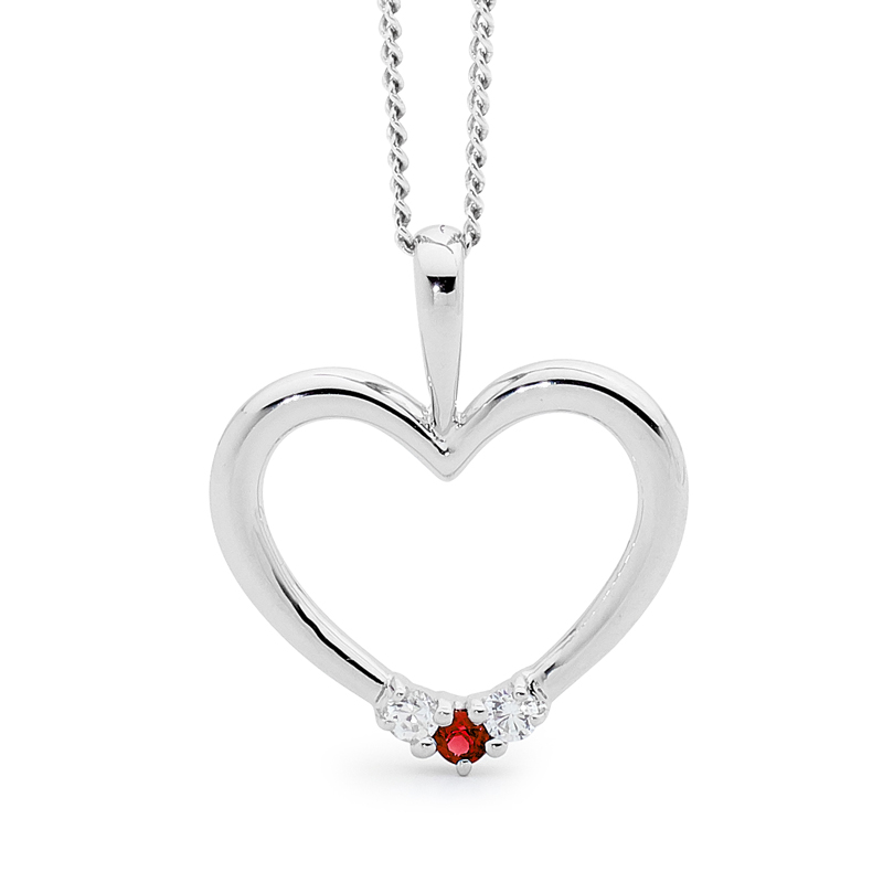 Romantic Silver Heart Pendant with Ruby