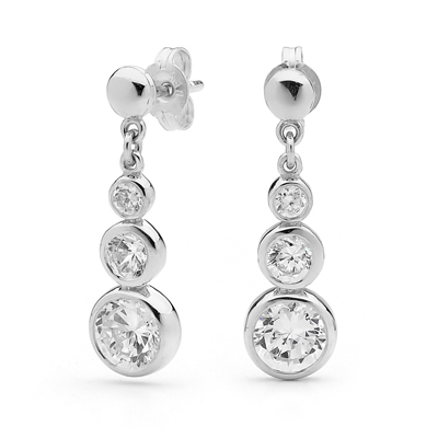 Three Stone Silver Drop erarrings with CZ
