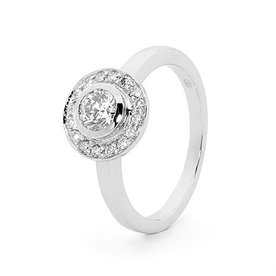 Silver Bezel set CZ Solitaire with Halo