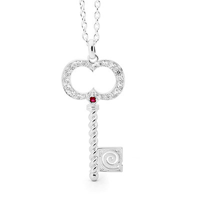 Silver Key Pendant with Zirconia and Ruby &quot;Heart Opener&quot;