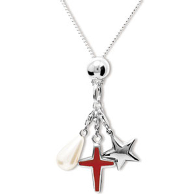 Pearl, Cross and Silver Star Necklace