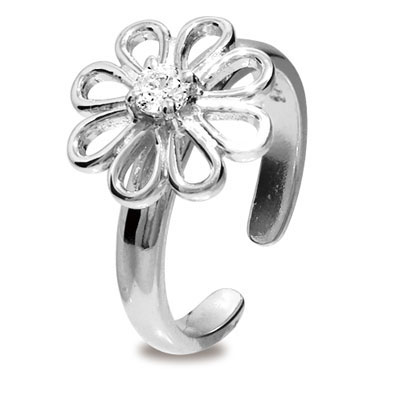 Silver toe Ring with Flower
