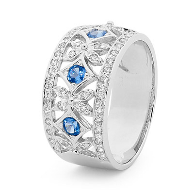 Silver Right Hand Ring with Blue CZ