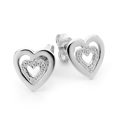 Silver Heart Earrings with CZ