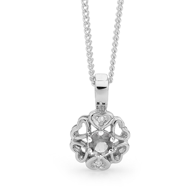 Silver Flower Pendant with Zirconia