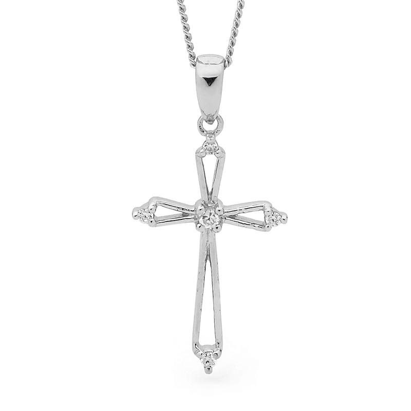 ZCubic Zirconia Cross Pendant - Silver