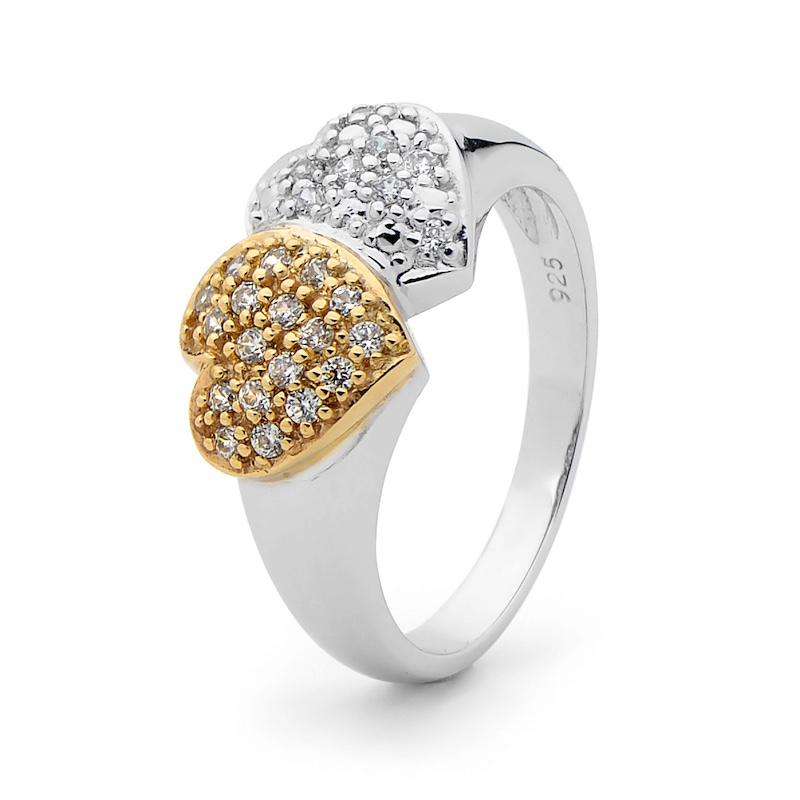 Two Tone Hearts Ring - Silver & Gold