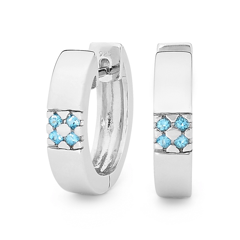 Silver Huggies with Blue Topaz