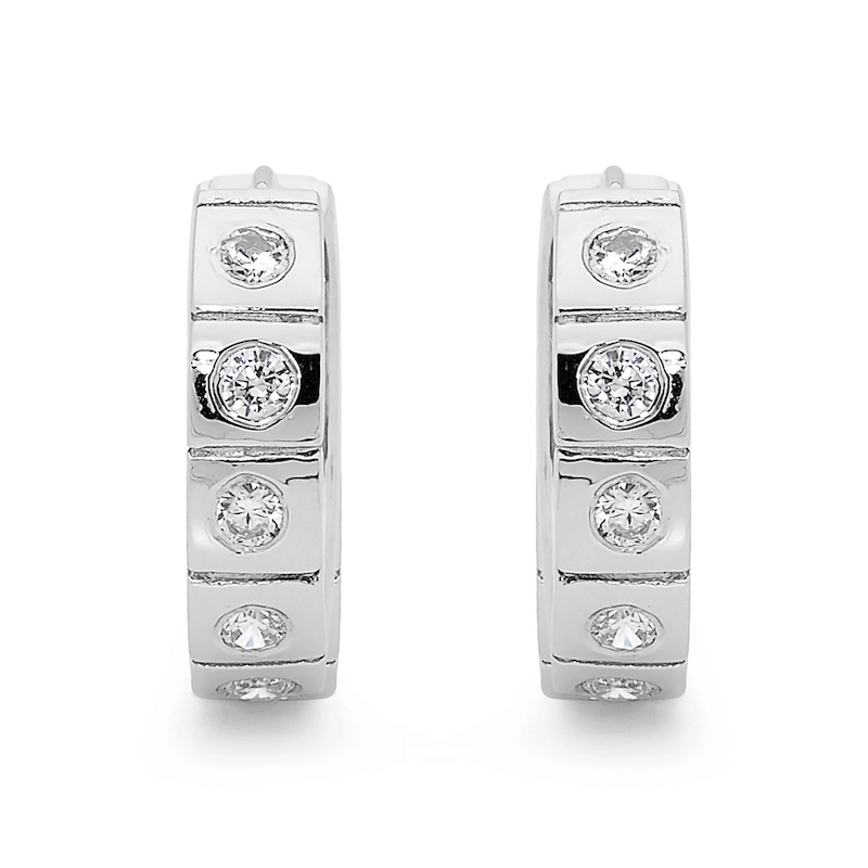 Silver Huggie Earrings with Bling