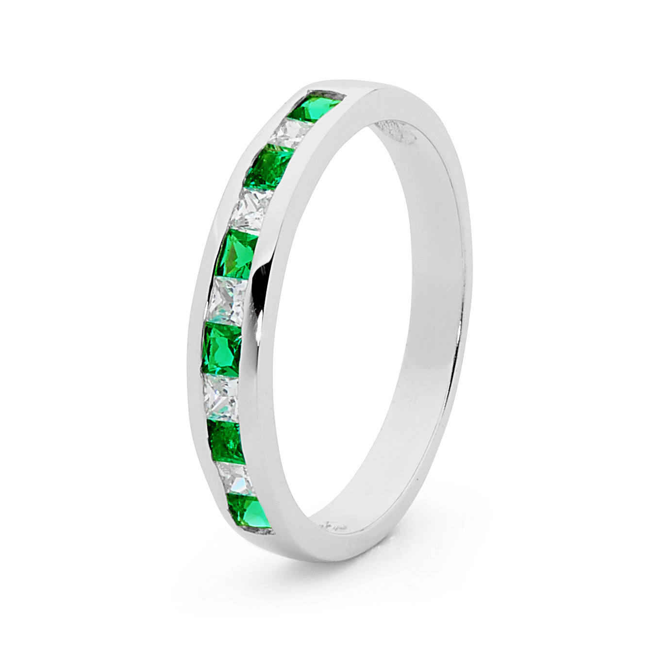 Silver Eternity Ring with Created Emerald and CZ