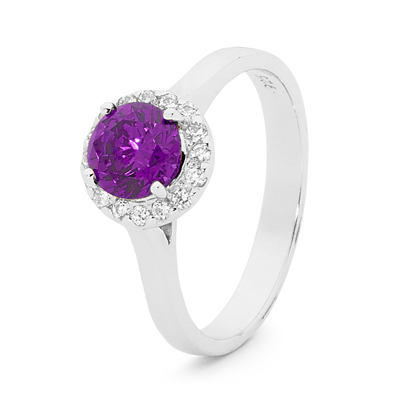 Silver Ring with Amethyst and CZ