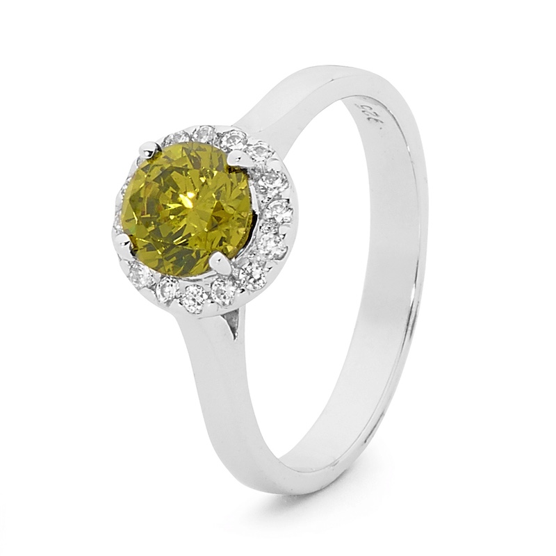 Peridot Coloured CZ Silver Ring