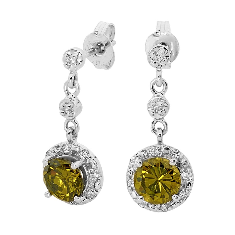 Peridot Coloured CZ Silver Earrings