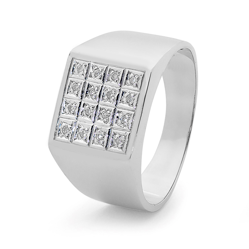 Mens Table Top Silver Ring with CZ