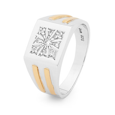 Mens Dress Ring with Gold Inlay