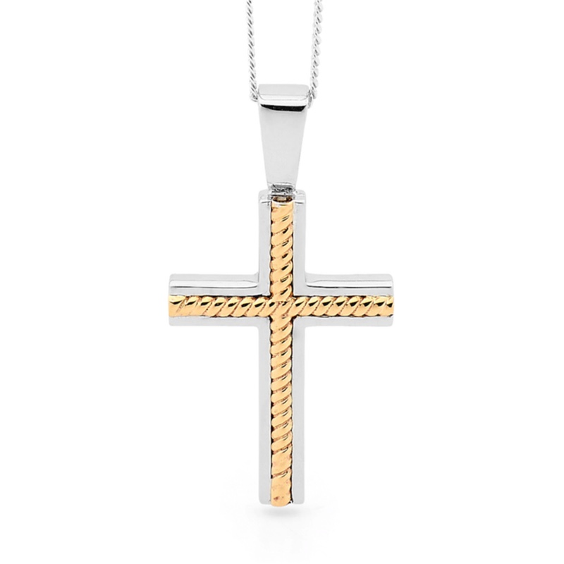 Silver Cross Pendant with Solid Gold Inlay