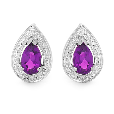 Silver Teardrop Earrings with Amethyst