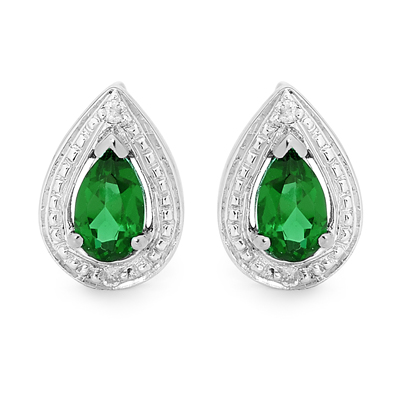 Silver stud earrings with Created Emerald