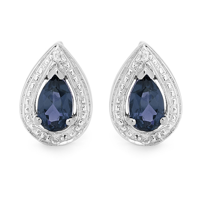Silver Earrings with Blue Sapphire Gems