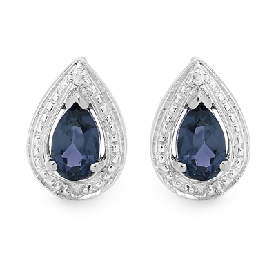 Silver Earrings with Blue Sapphire Gems