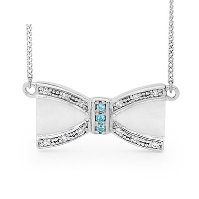 Silver Bow Necklace with Blue Topaz
