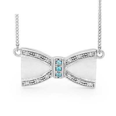 Silver Bow Necklace with Blue Topaz