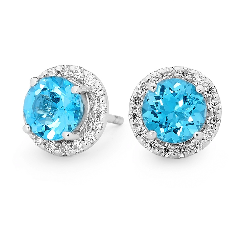 Silver earrings with Swiss Blue Topaz and CZ