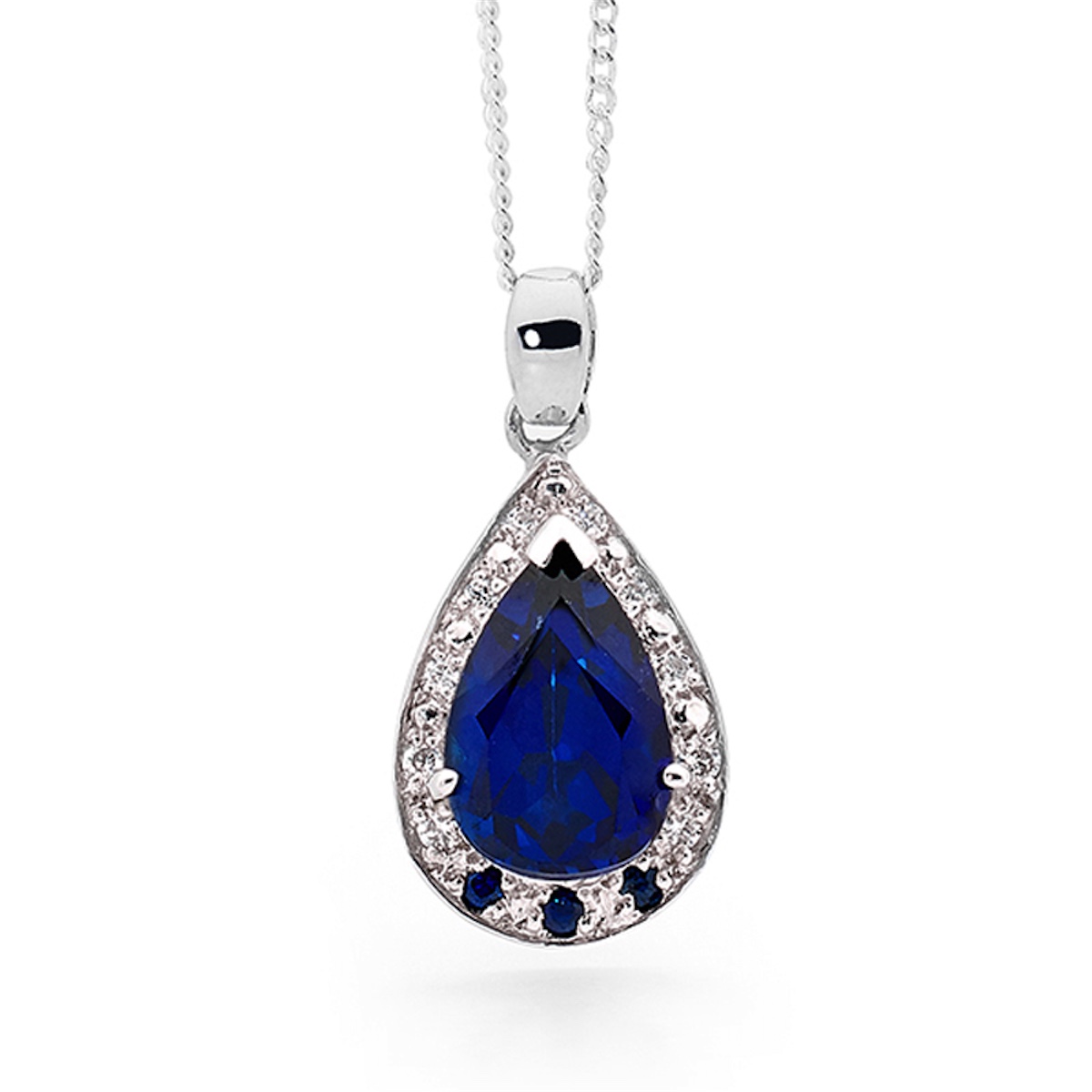 Royal Blue Sapphire and CZ Pendant