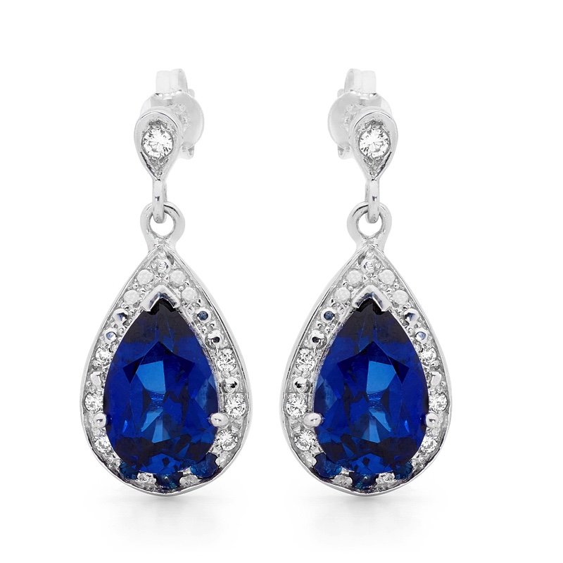 Opera Style Teardrop Earrings with Created Sapphire