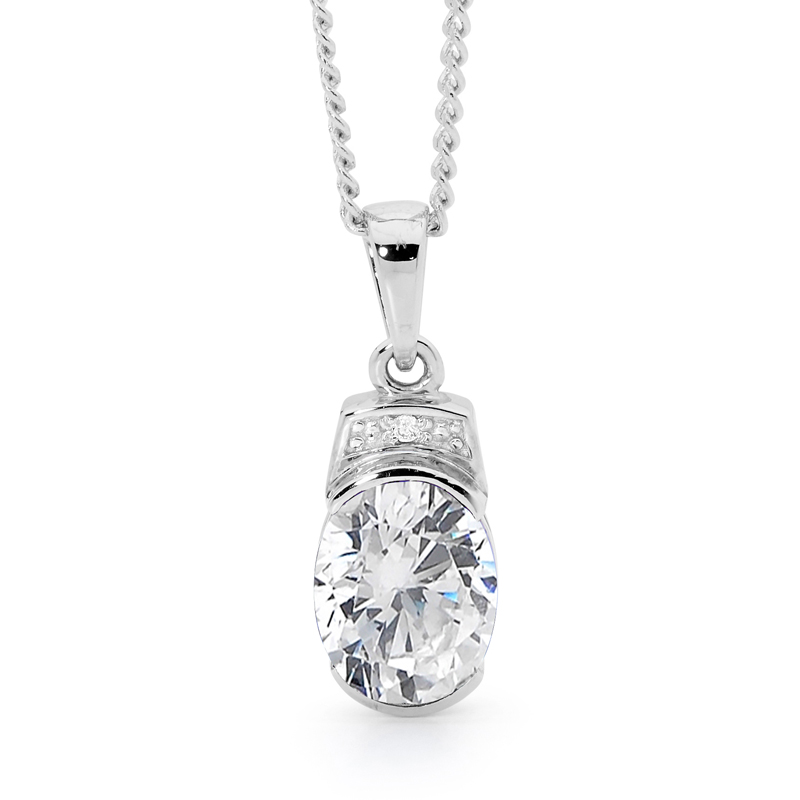 Silver pendant with Large Oval CZ