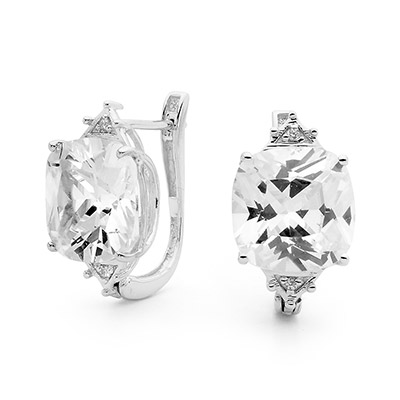 Silver Earrings with Large Cushion Cut Gem