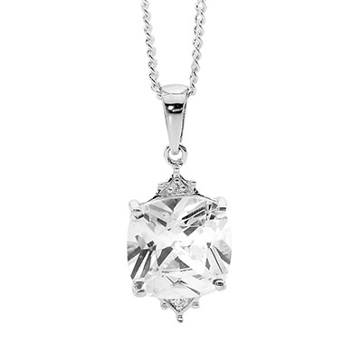 Silver Pendant with Large Cushion Cut Zirconia